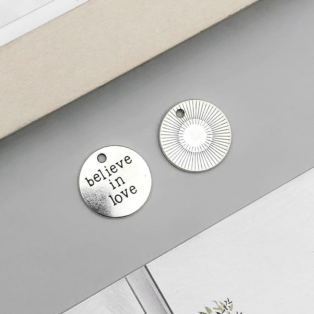 1 ancient silver round believeinlove letter card 20*20mm-2.6g-2493