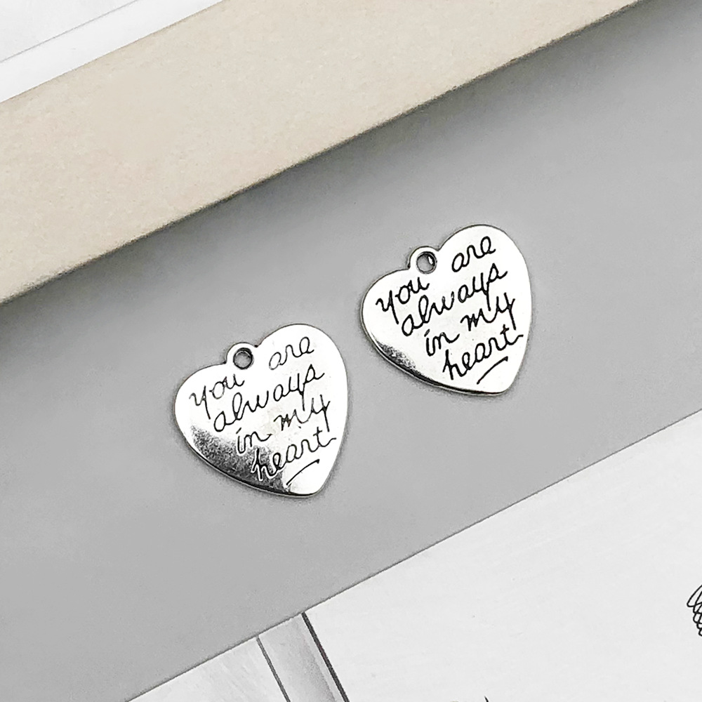 1 ancient silver peach love-shaped youarealways letter card 20*21mm-2.8g-5728