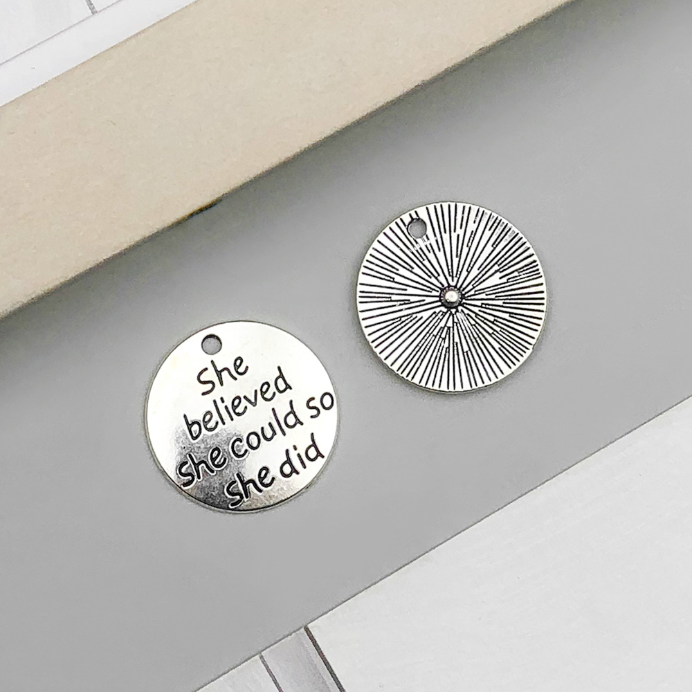 1 ancient silver round shebelieved letter card 17*17mm-2.4g-9249