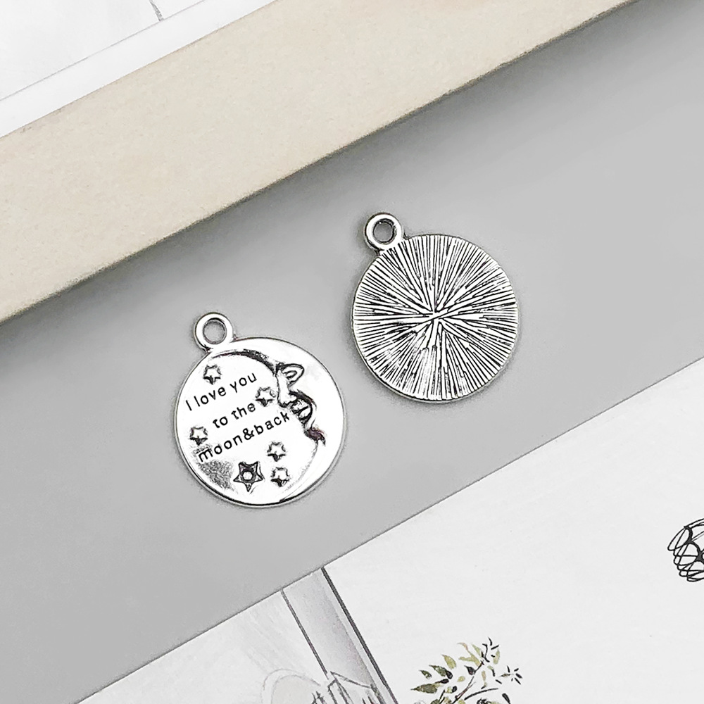 1 ancient silver round iloveyou letter card 23*27mm-3.8g-10896