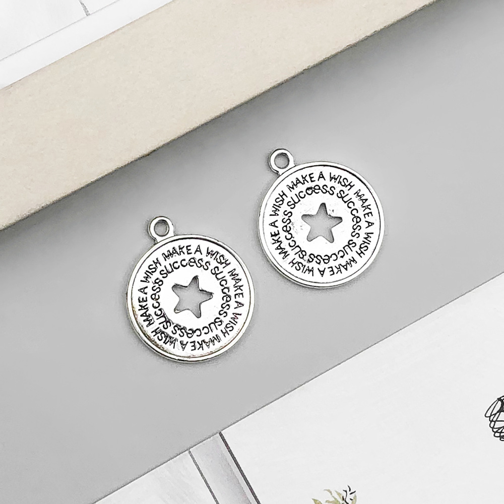 1 ancient silver round makeawish letter card 22*26mm-3.1g-10909