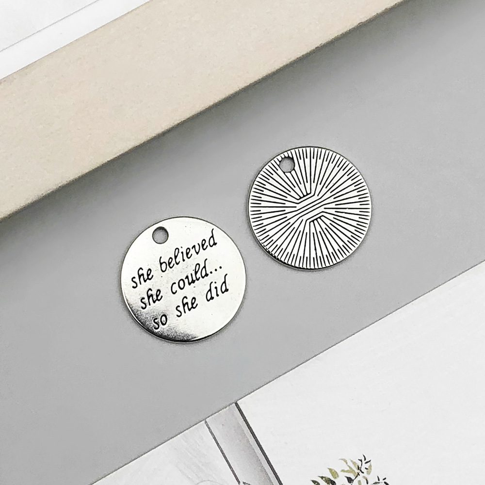 1 ancient silver round shebelieved letter card 22*22mm-3g-10916