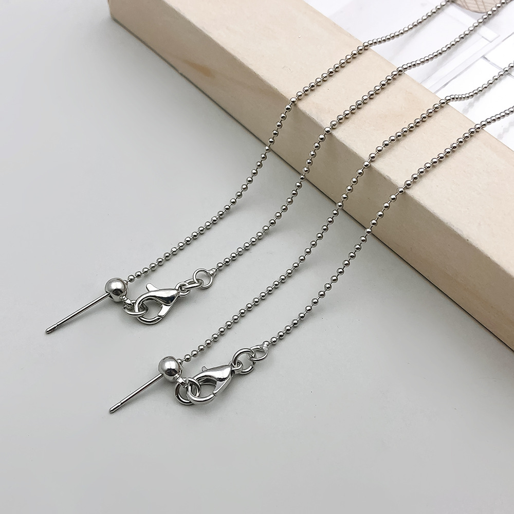 1 ancient silver copper plated glass bead round ball universal chain 46cm-2g-18809