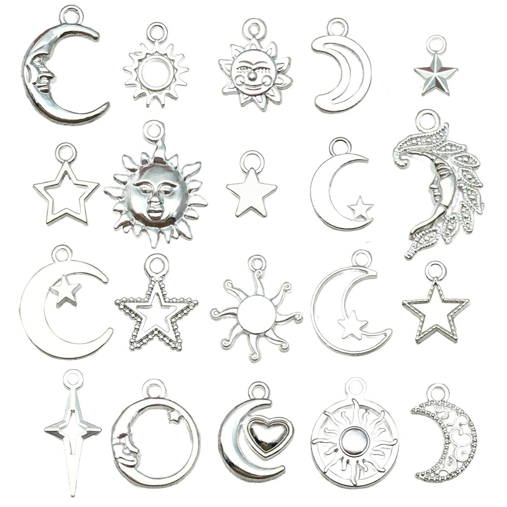 Mix 20pcs bright silver stars and moon series-20.2g-sn837