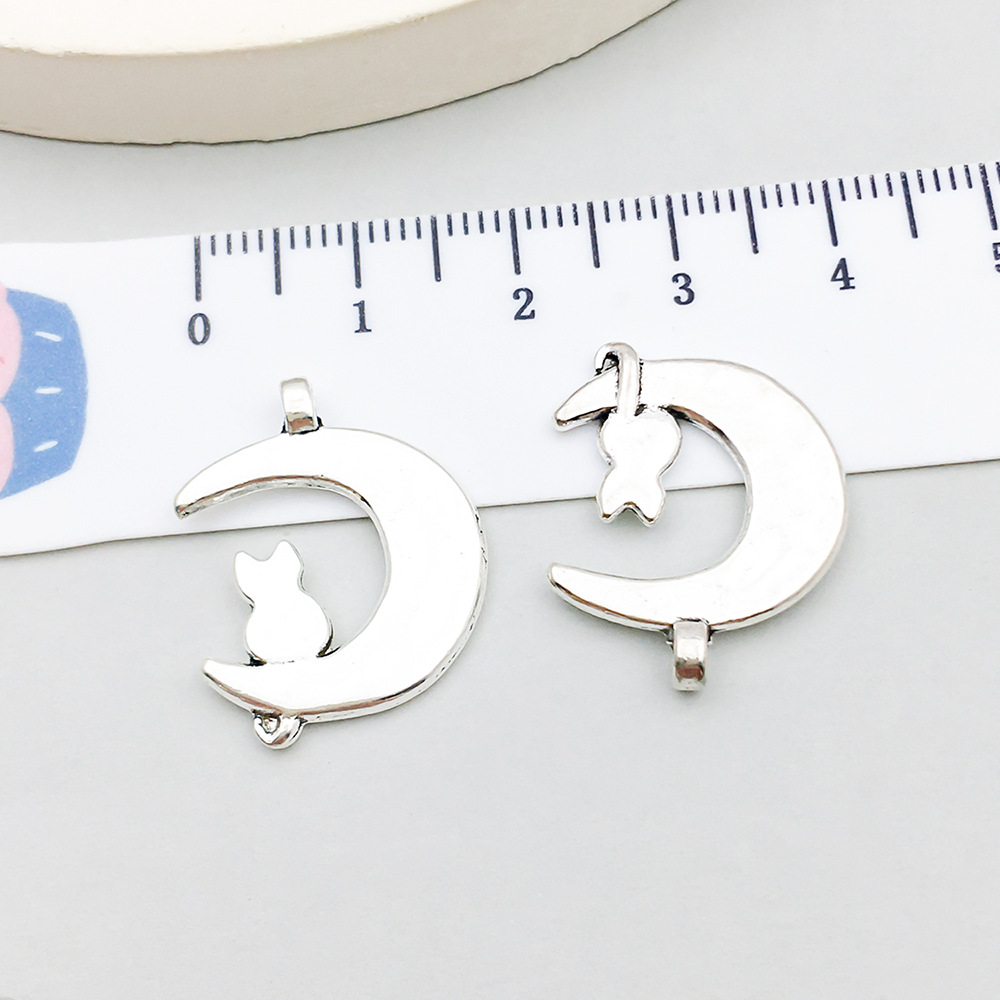 1 ancient silver moon cat 18*21mm-1.7g-5339