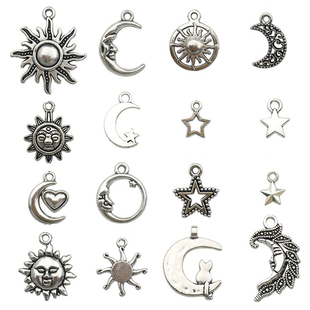 Mix 16pcs Ancient Silver Star Moon Sun-SN01