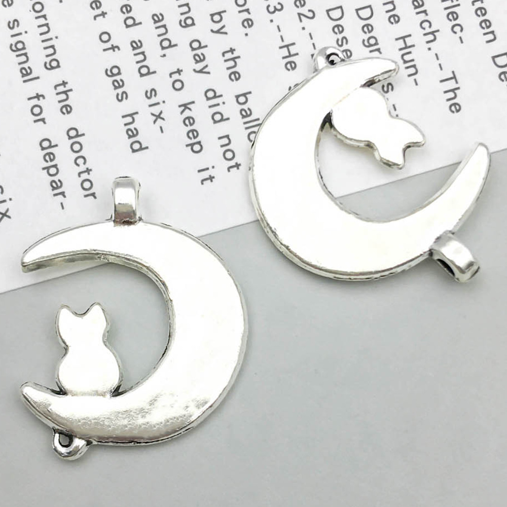 1 ancient silver moon cat 18*21mm-1.7g-5339