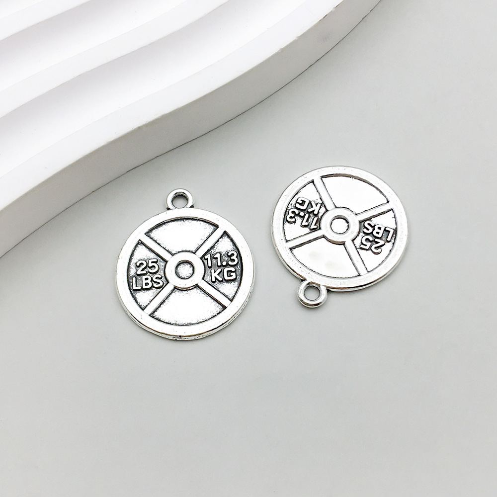 1 ancient silver sports barbell card 20*23mm-1.8g-9009