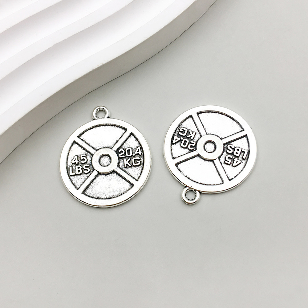 1 ancient silver zinc alloy round barbell 24*27mm-3.4g-15768