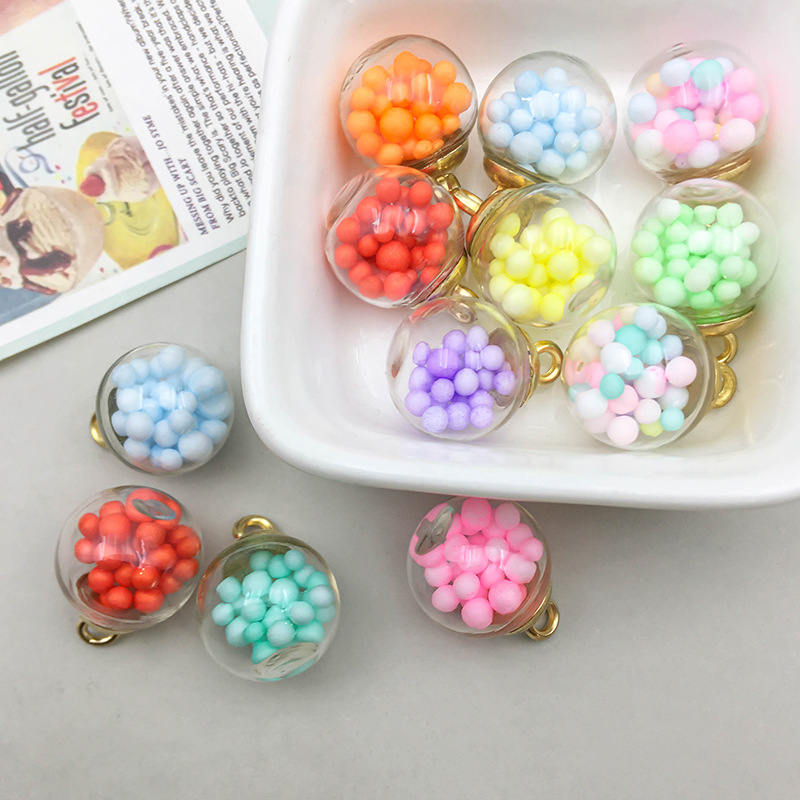 1 mixed color foam flower ball glass ball pendant 15*21mm-1.1g-16433