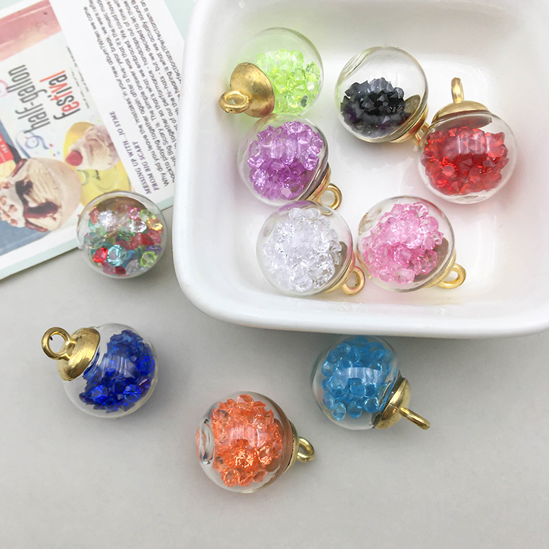 1 mixed color crystal diamond glass ball pendant 15*21mm-1.7g-16434