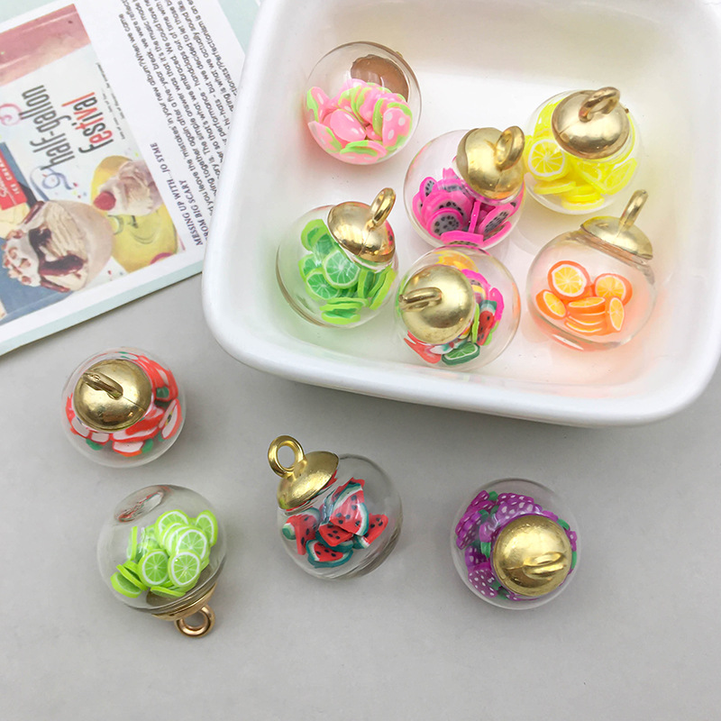 1 mixed color fruit glass ball pendant 15*21mm-1.3g-16435