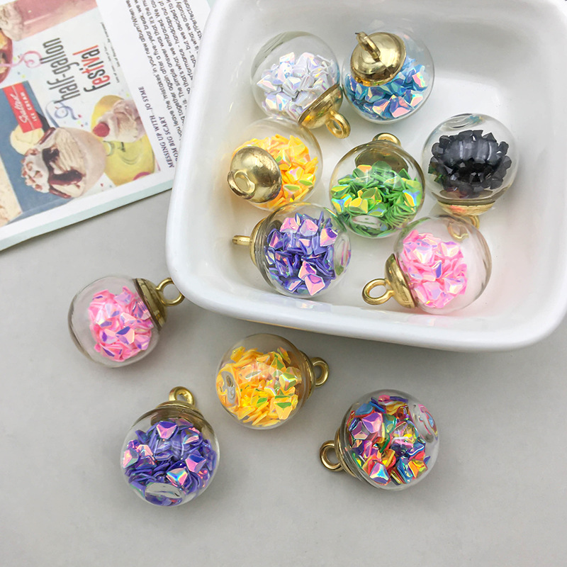 1 Mixed Color Diamond Sequin Glass Ball Pendant 15*21mm-1.4g-16437