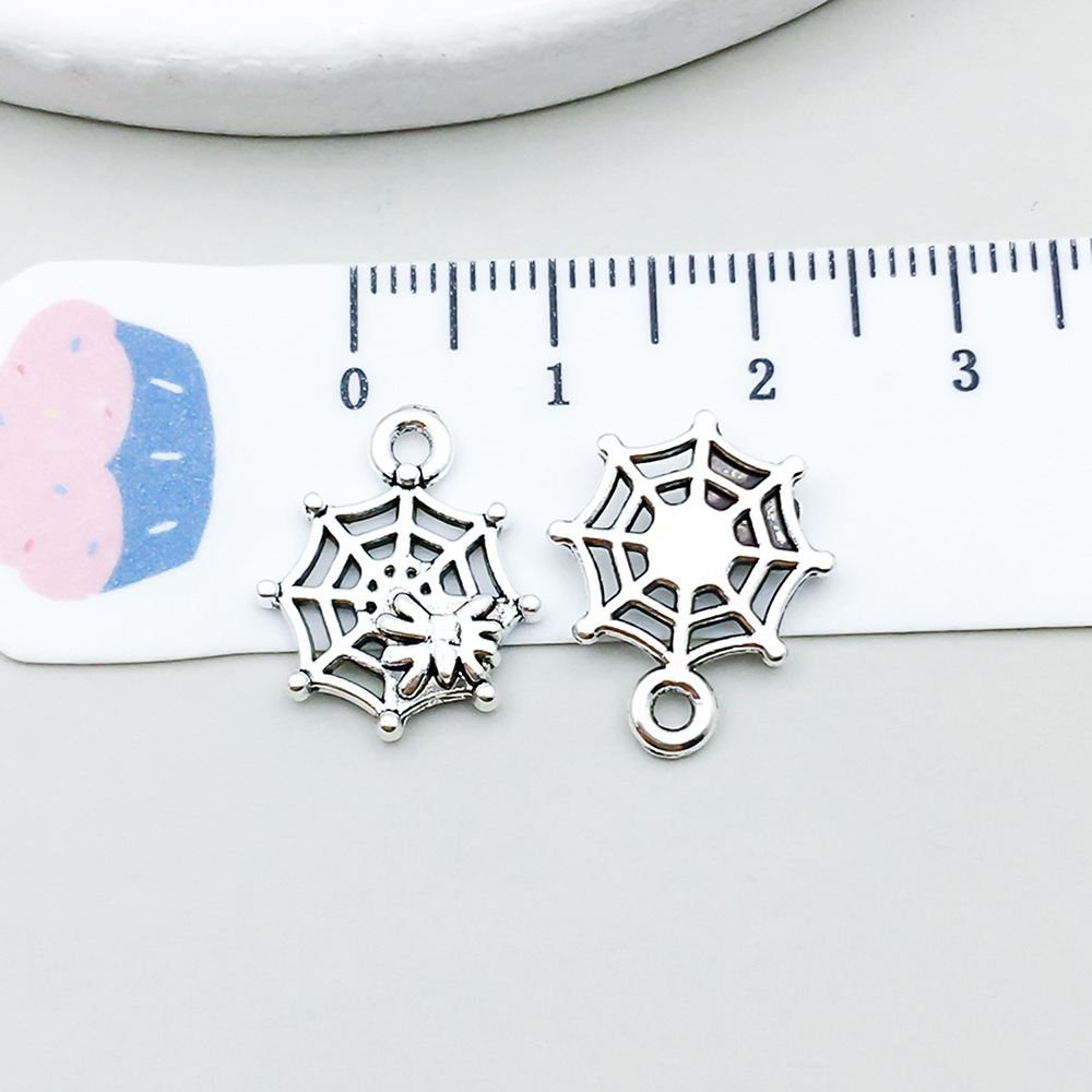 1 ancient silver halloween spider web 14*17mm-0.9g-10875