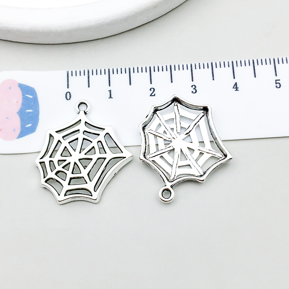 1 ancient silver halloween spider web 27*30mm-1.5g-10889