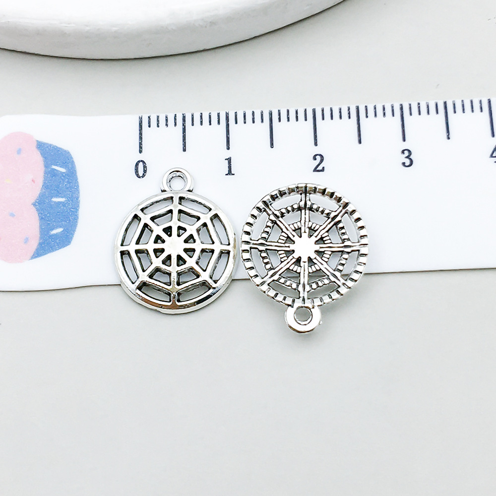 1 ancient silver halloween spider web 14*17mm-0.7g-15159