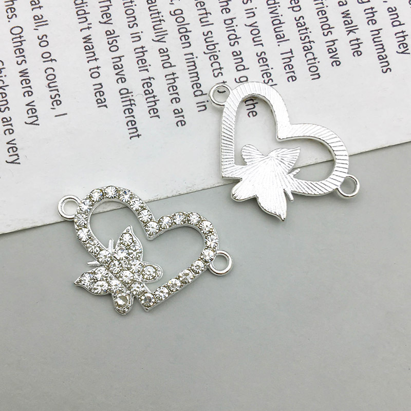 1 bright silver double hole connection point drill pendant 23*15mm-1.2g-14598