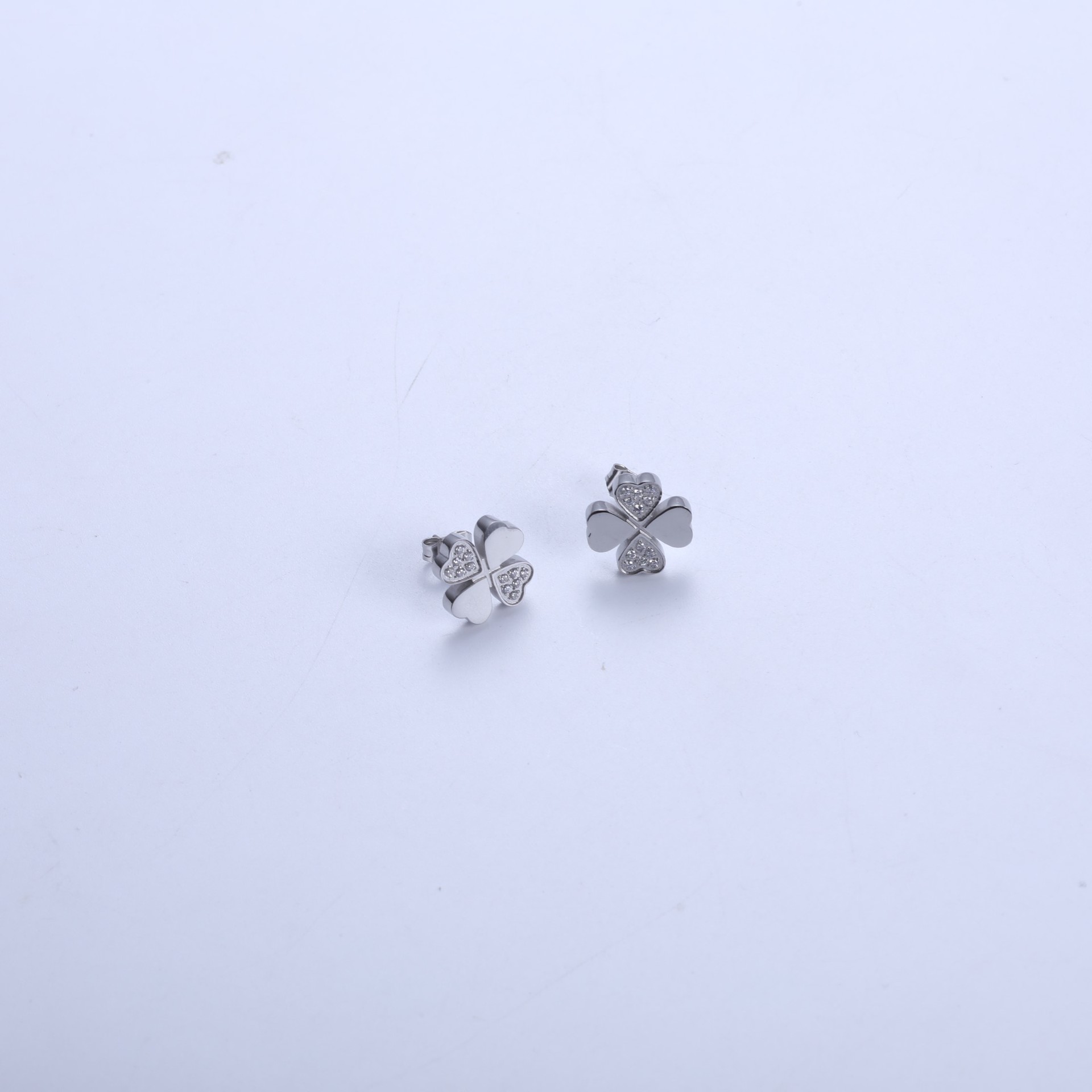 Steel color four-leaf clover earrings