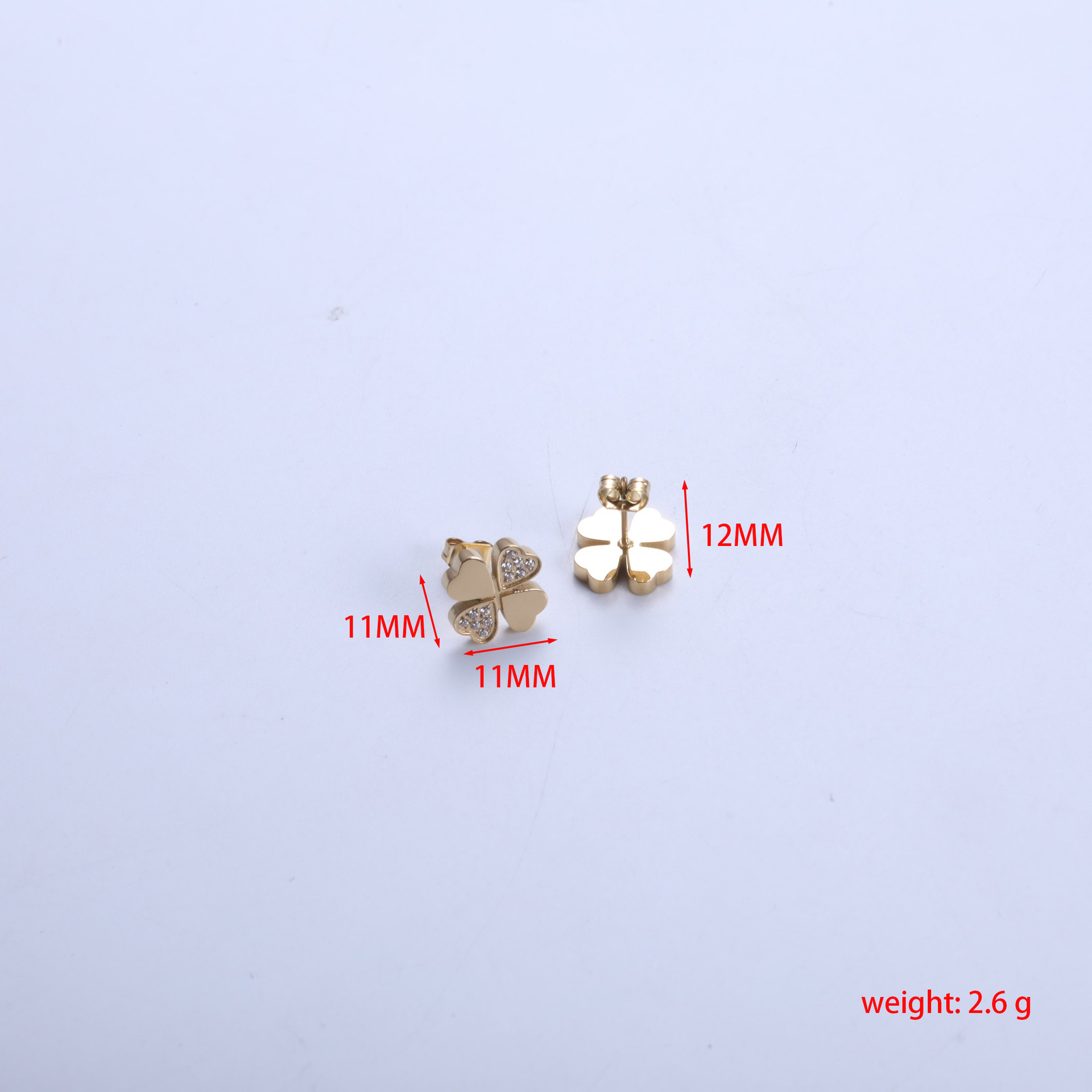 Gold four leaf clover earrings