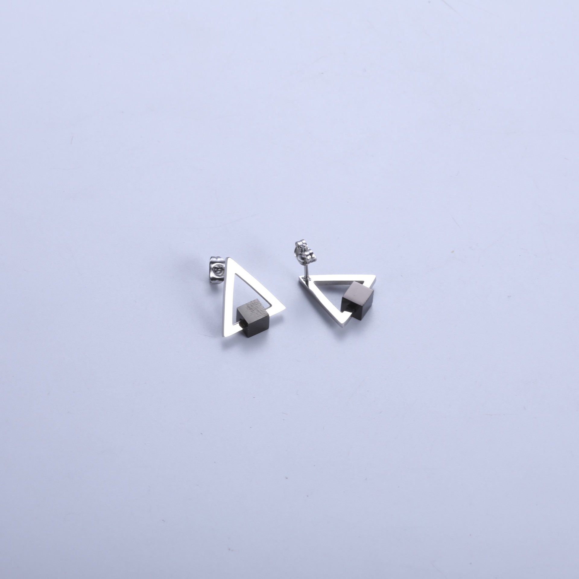Steel/black square triangle earrings