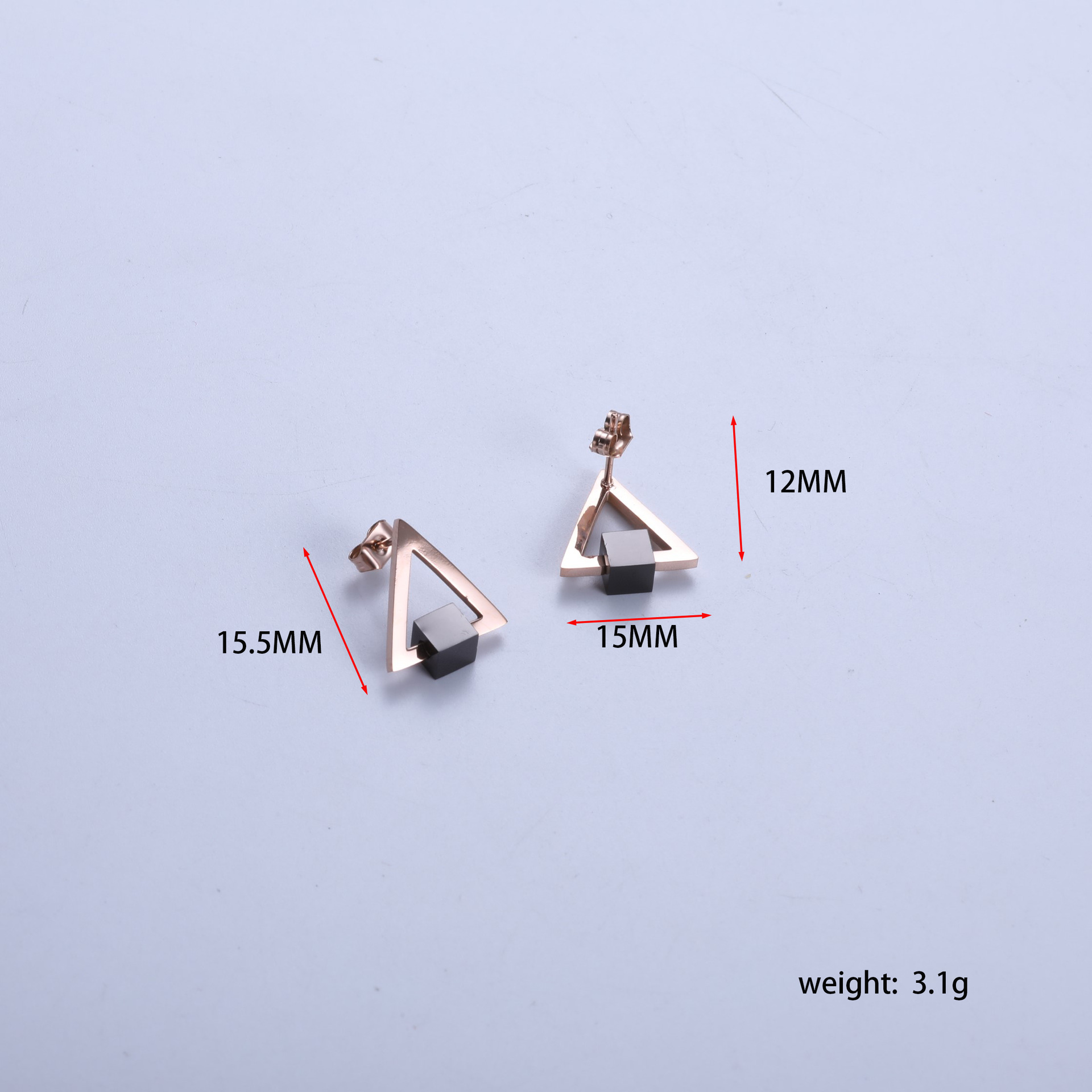 Rose gold/black square triangle earrings