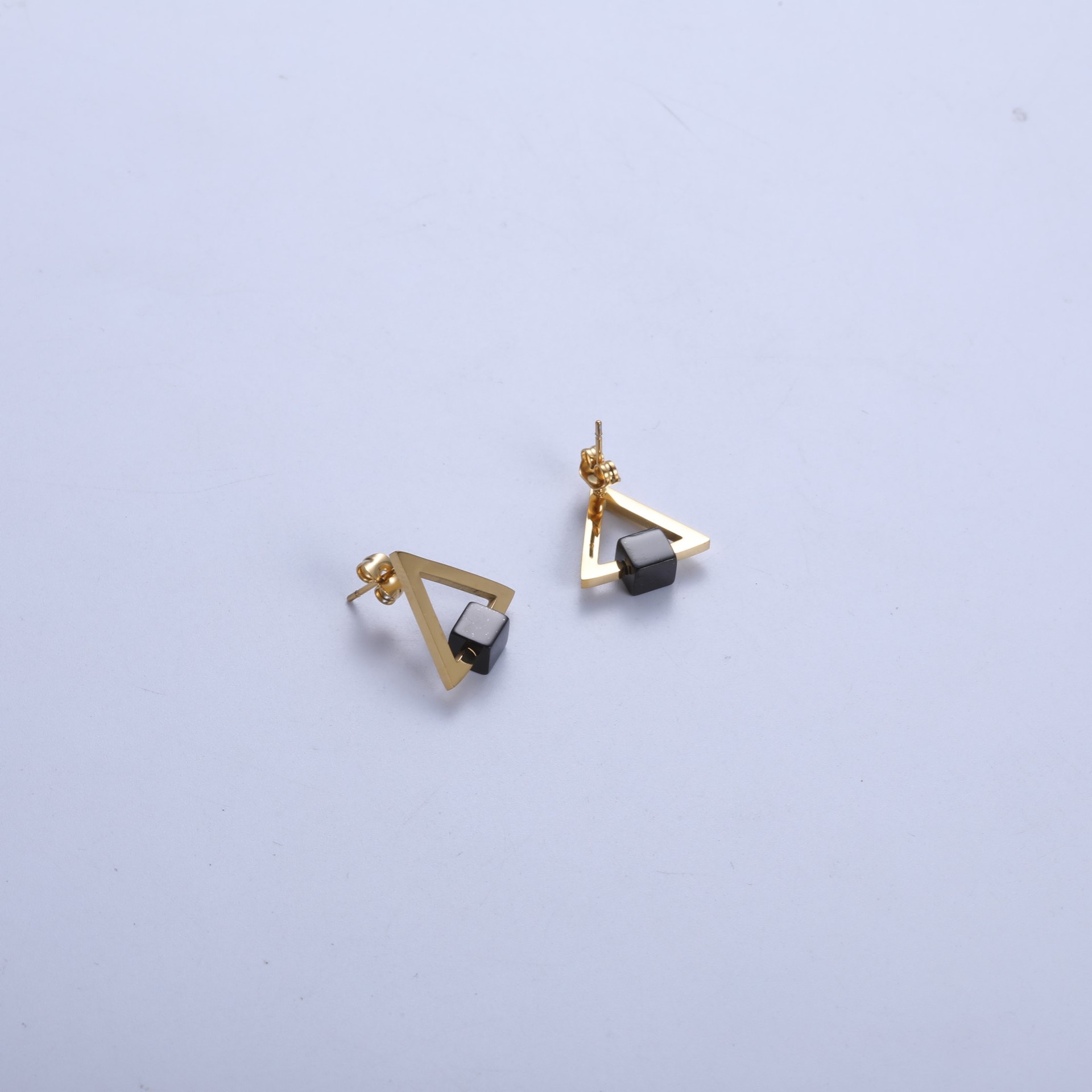 Gold/black square triangle earrings