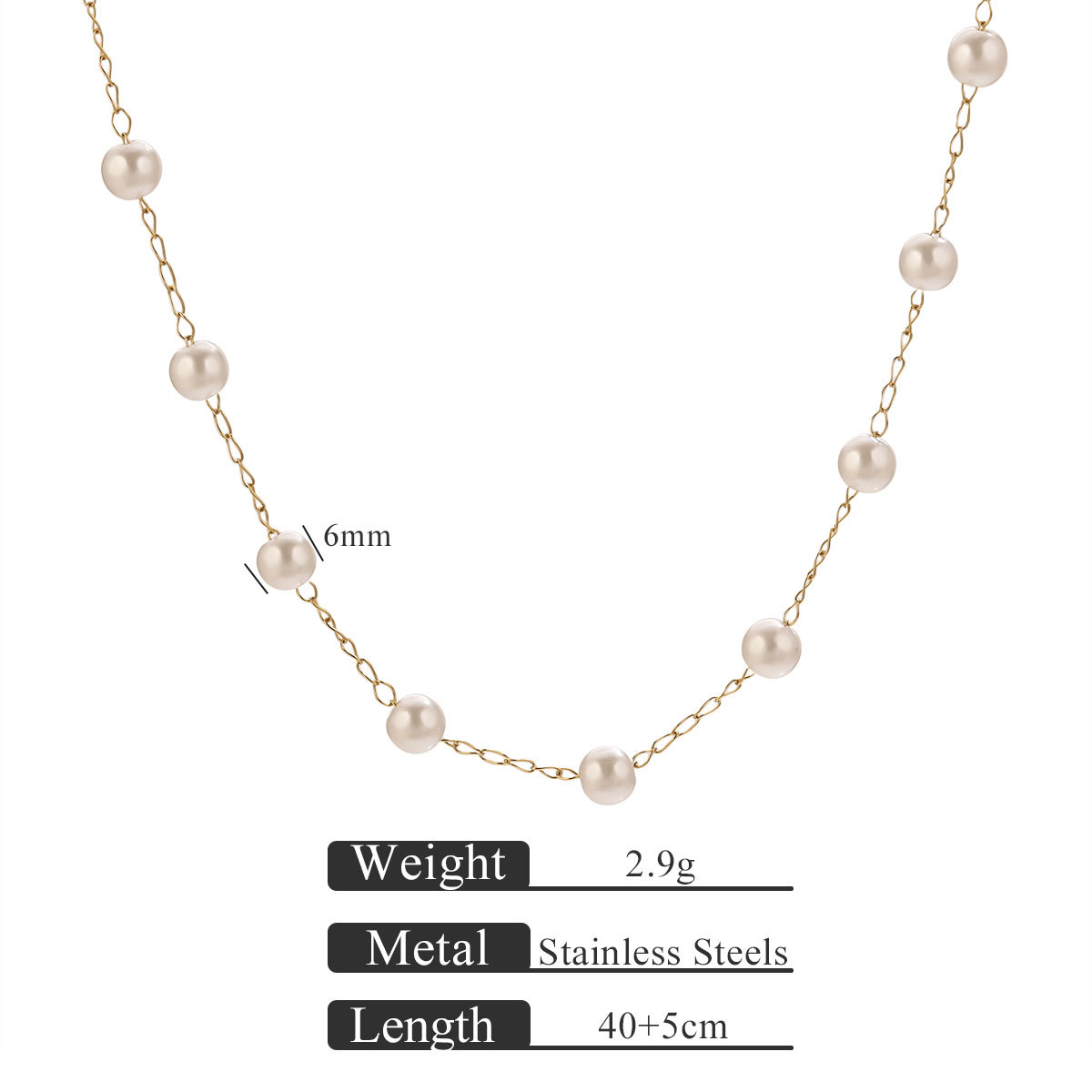 Gold pearl necklace 40 5-4mm 5 buckles between pearls