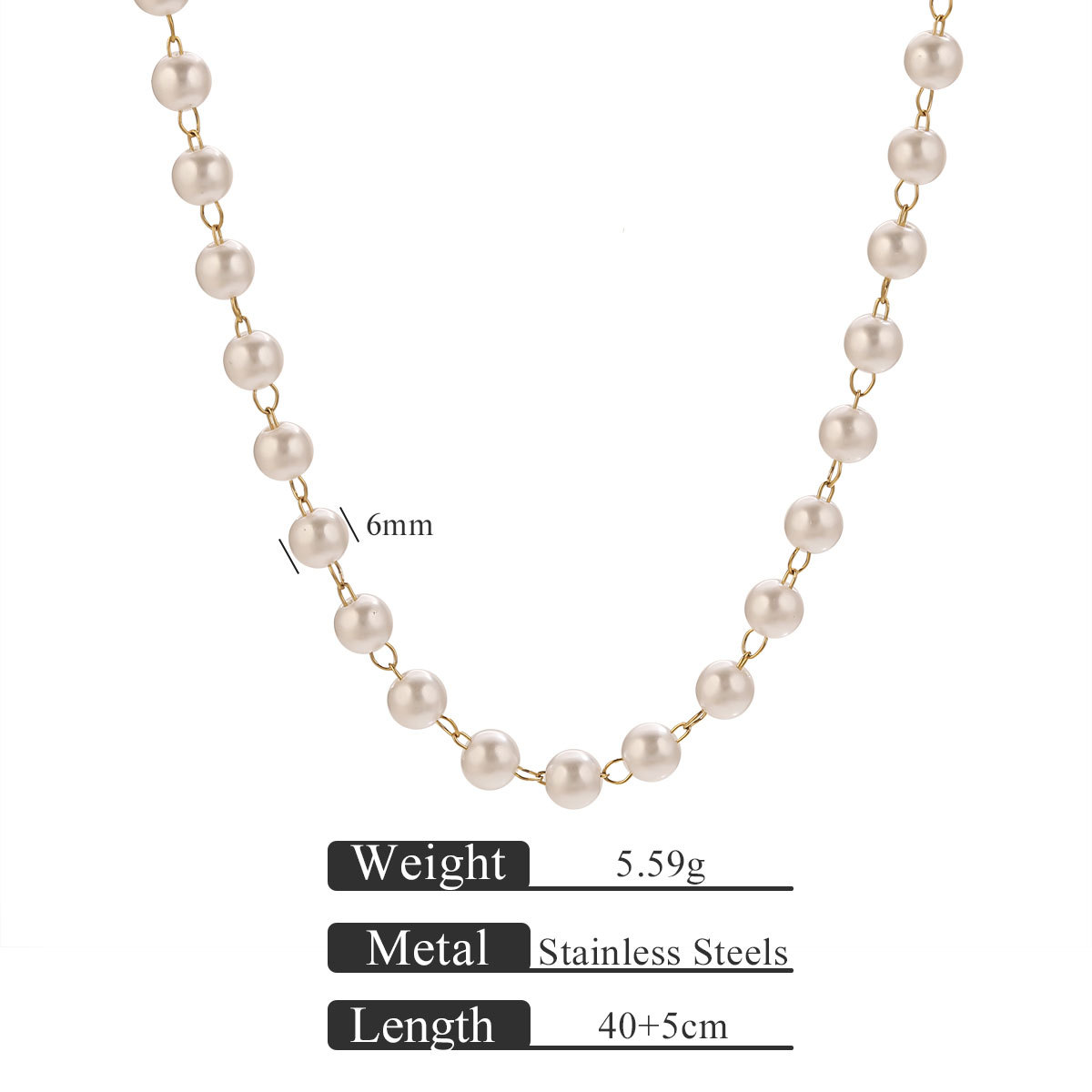 Gold pearl necklace 40 5-6mm pearls