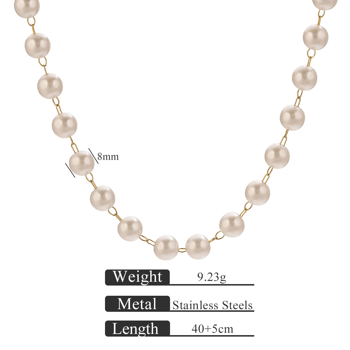 Gold pearl necklace 40 5-8mm pearls