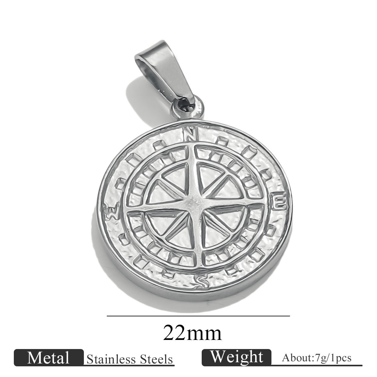 Compass melon seed buckle pendant - steel color