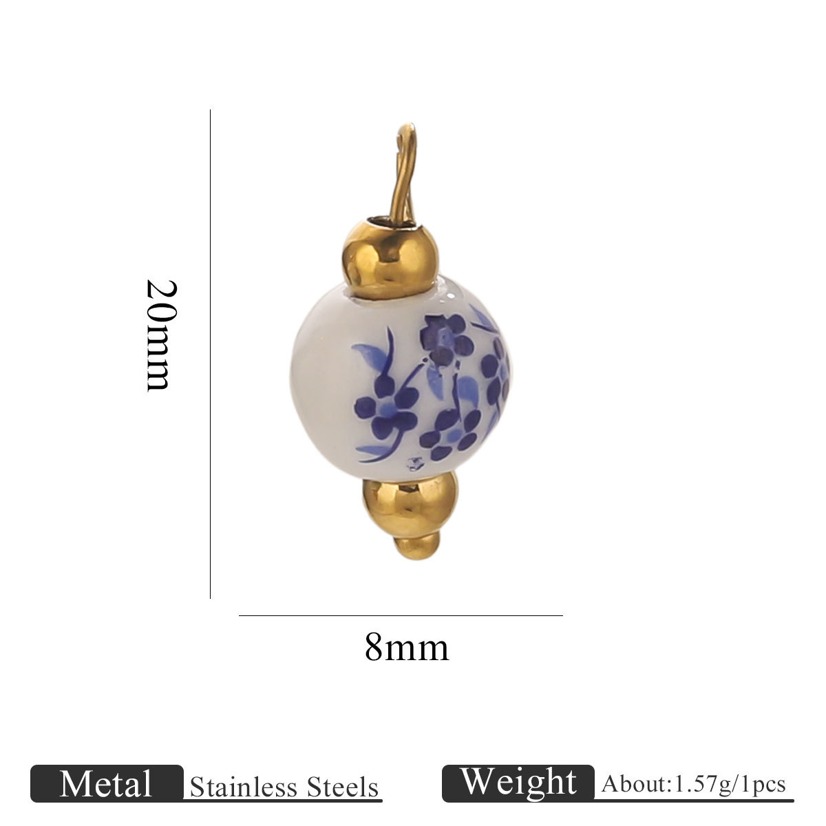 Blue and white floral 8mm