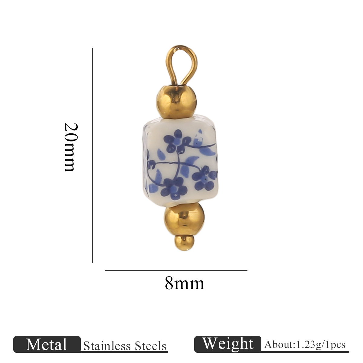 Blue and white floral 8mm square