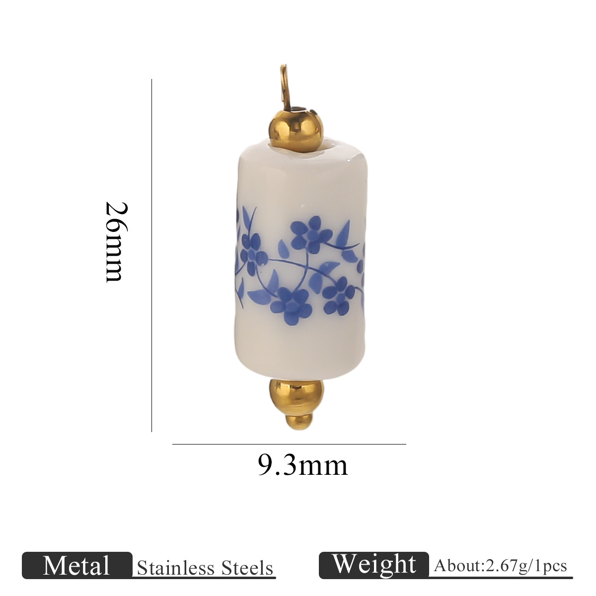 Blue and white floral 9.3*17mm straight tube