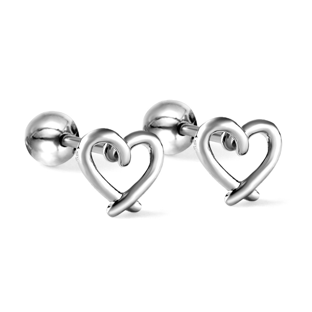 Steel ball plug heart hollow ear studs EA624501S