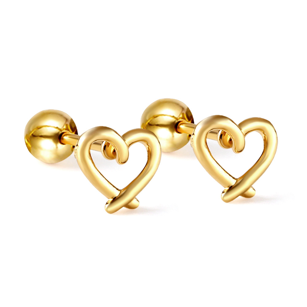 Steel ball plug heart hollow ear studs EA624501G