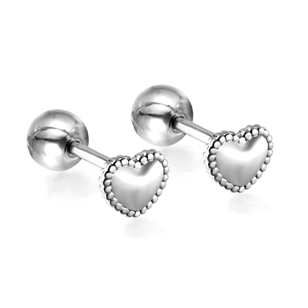 Steel ball plug heart-shaped ear studs EA625101S