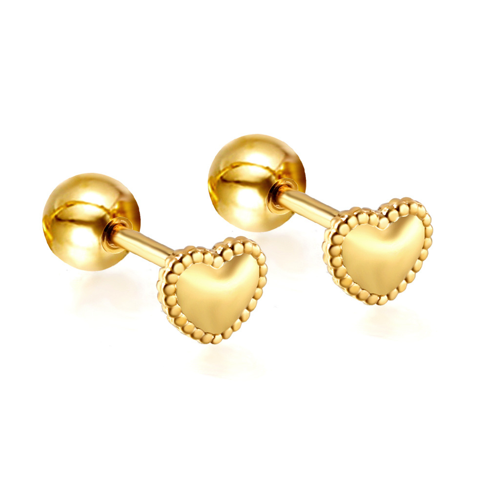 Steel ball plug heart-shaped ear studs EA625101G