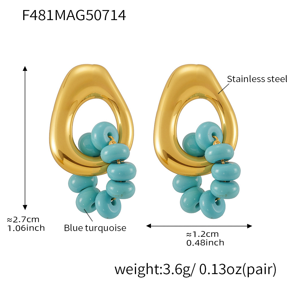 F481-gold blue turquoise earrings