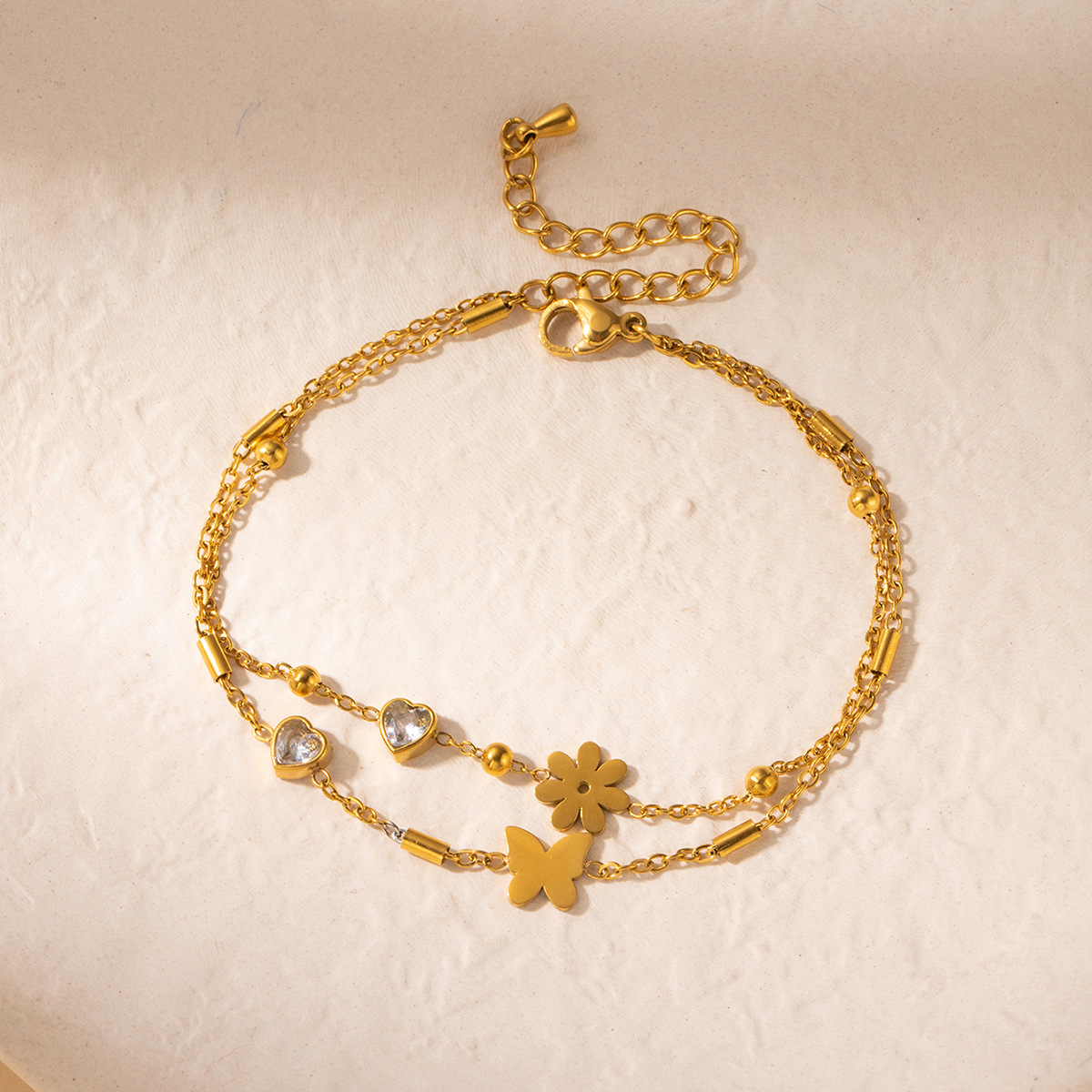 Double layer butterfly flower bracelet