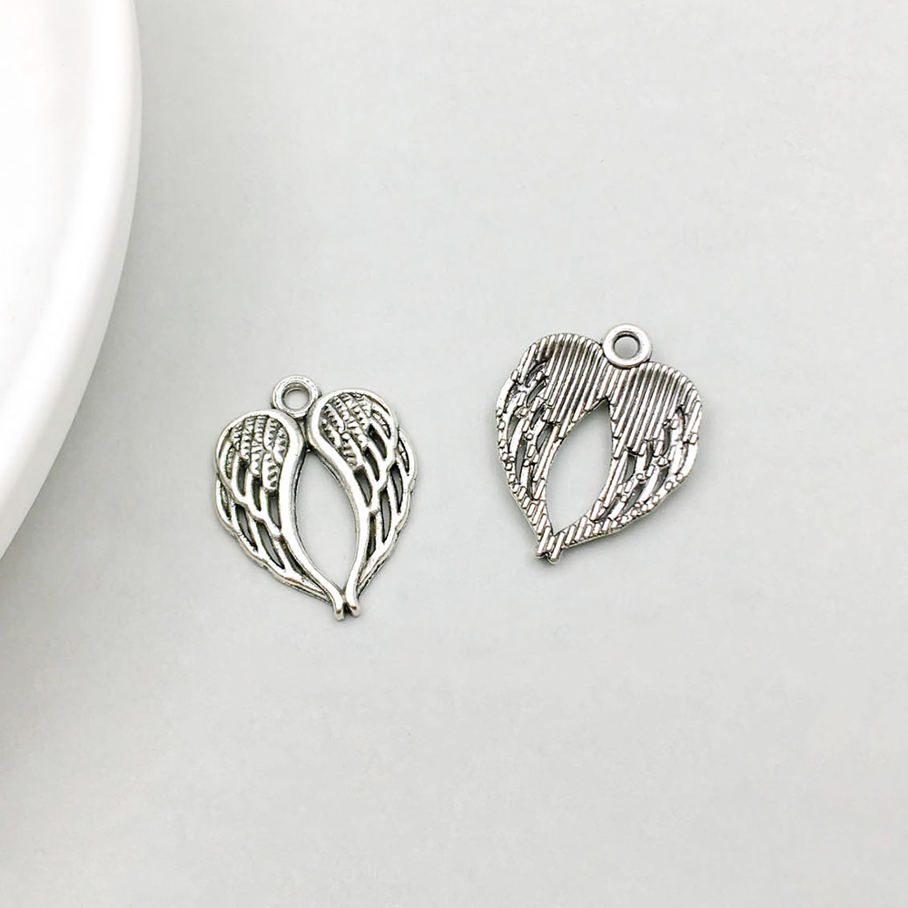 1 Ancient silver wings heart-shaped pendant 17*21mm-1.3g-14097