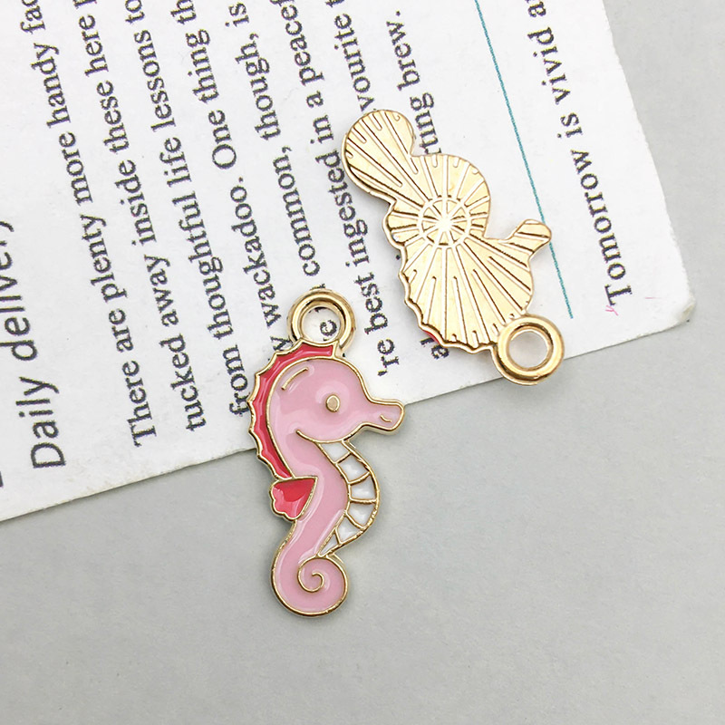 1 pink oil drop seahorse pendant 9*20mm-0.7g-14922