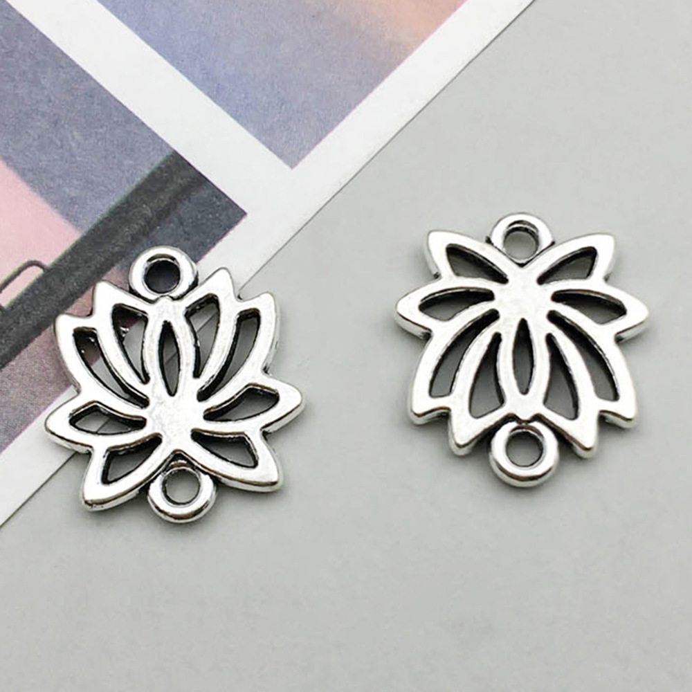 1 ancient silver yoga lotus double hole link 14*16mm-0.9g-8440