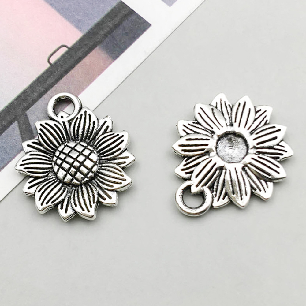 1 ancient silver round sunflower 14*19mm-1.4g-10402