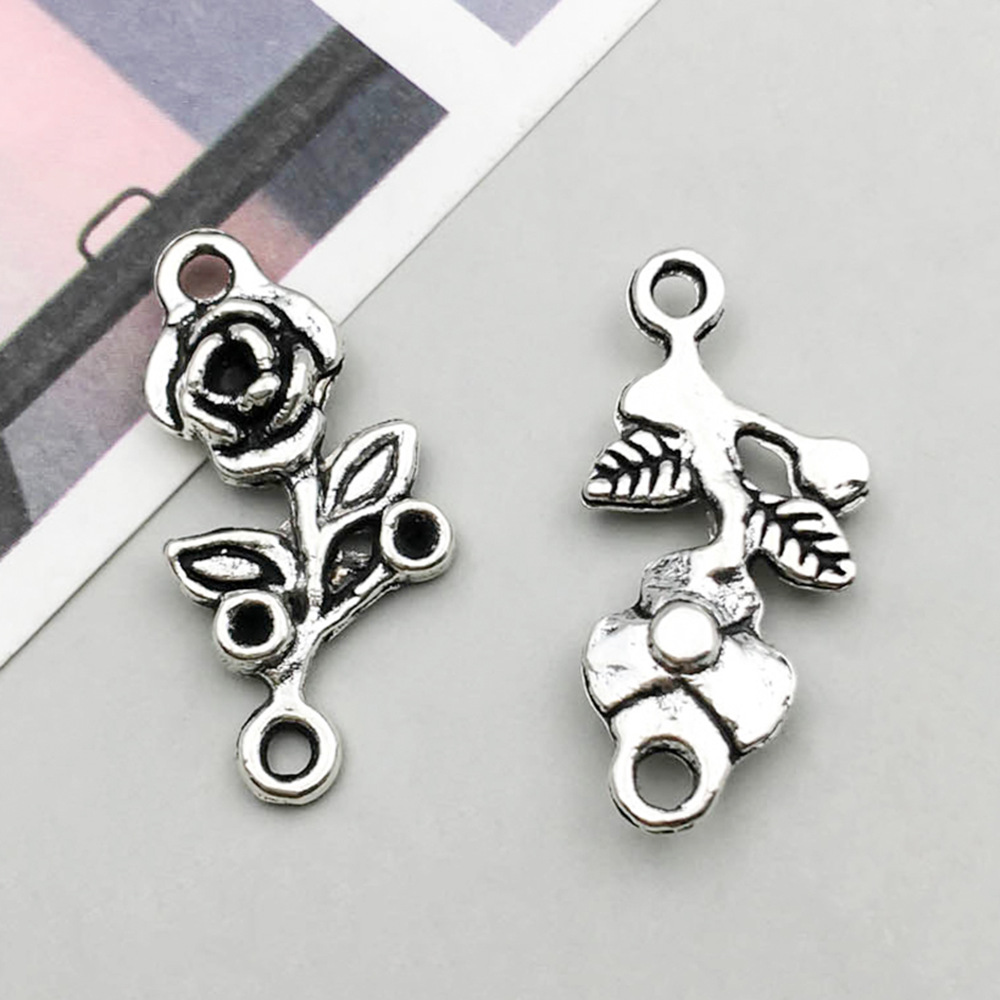 1 ancient silver flower double hole link 13*25mm-0.9g-10408