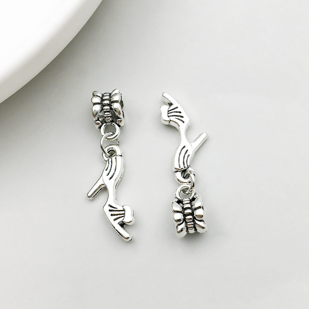1 ancient silver high-heeled shoes big hole beads 10*33mm-1.7g-11462