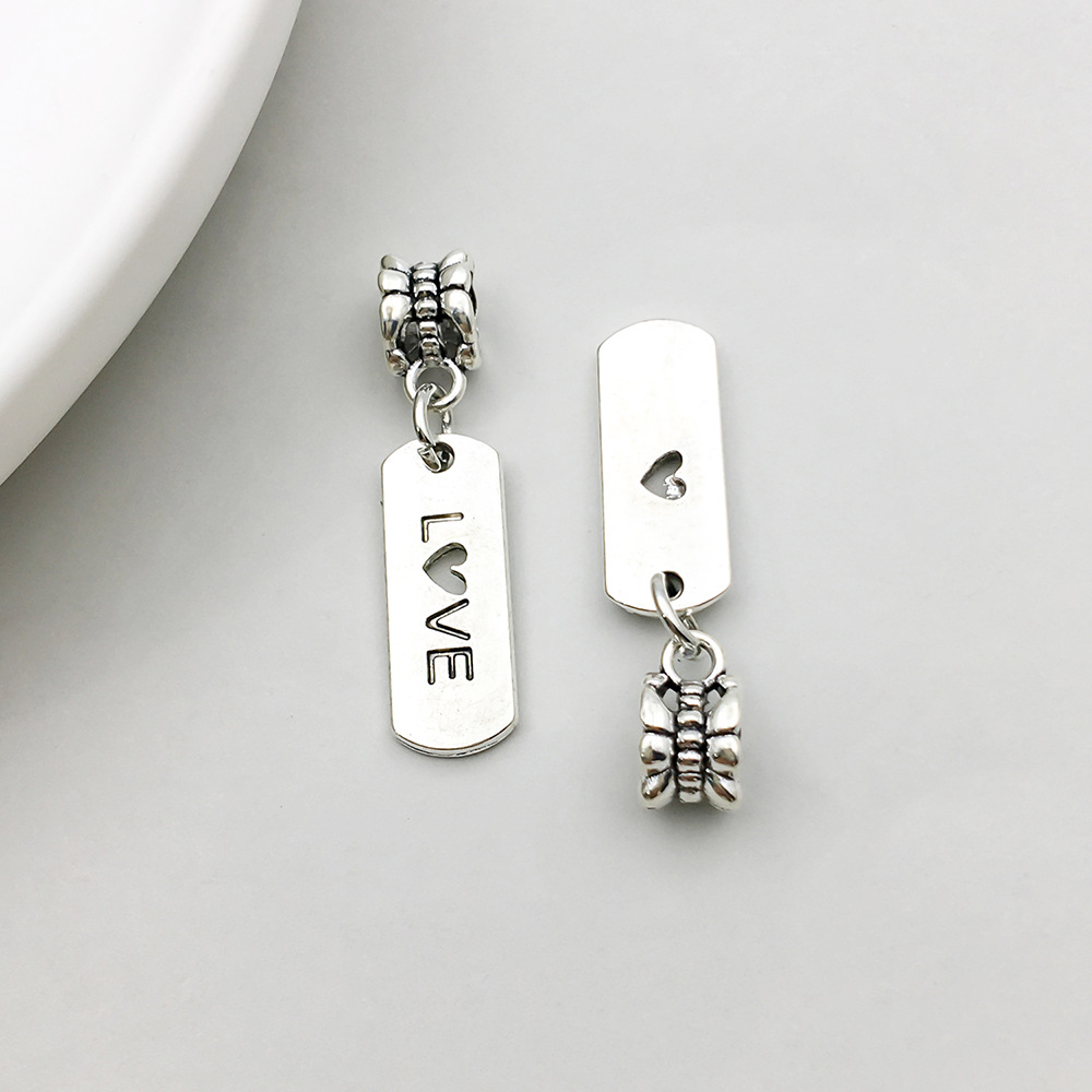 1 ancient silver rectangular love letter brand big hole beads 8*32mm-2.5g-11465