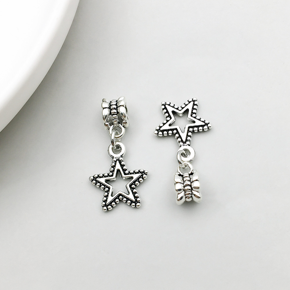 1 ancient silver five-pointed star large hole beads 14*29mm-1.6g-11466