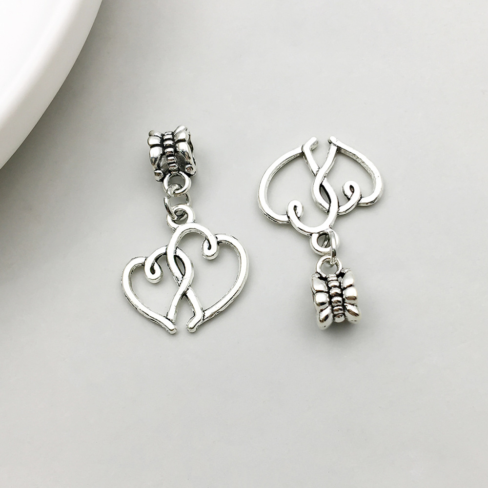 1 ancient silver double love big hole beads 19*31mm-2.9g-11471