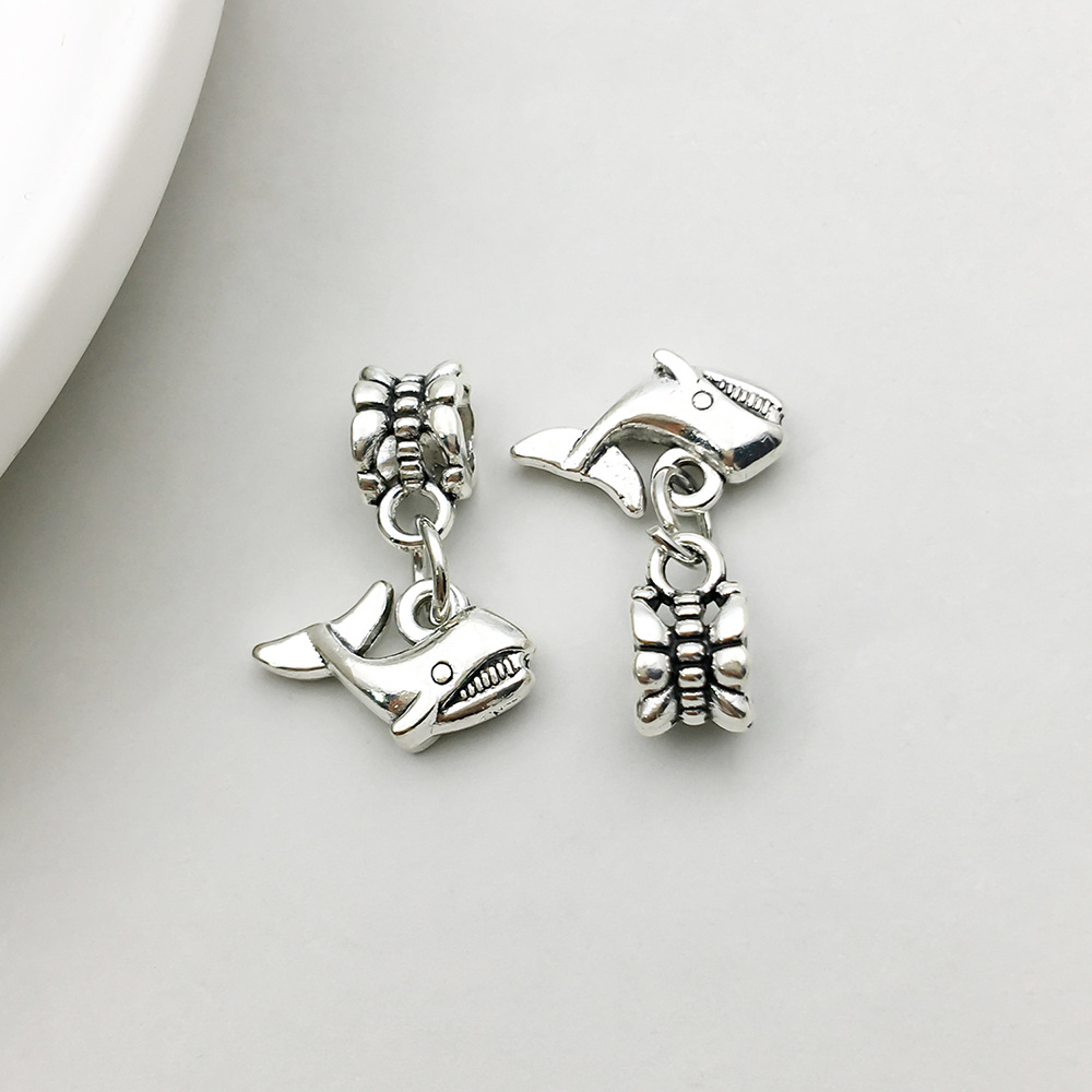 1 ancient silver whale big hole bead 16*21mm-1.9g-11492