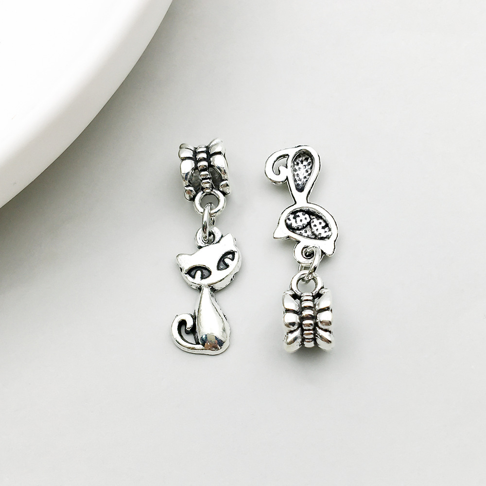 1 ancient silver cat big hole beads 9*28mm-1.5g-11499